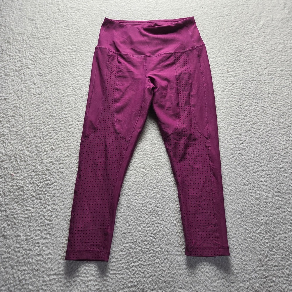 90 Degree By Reflex Leggings Womens M Purple High Rise Cropped Laser Cut Yoga